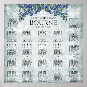 Blue Paisley Peacock Color Empfang Seekarte Poster