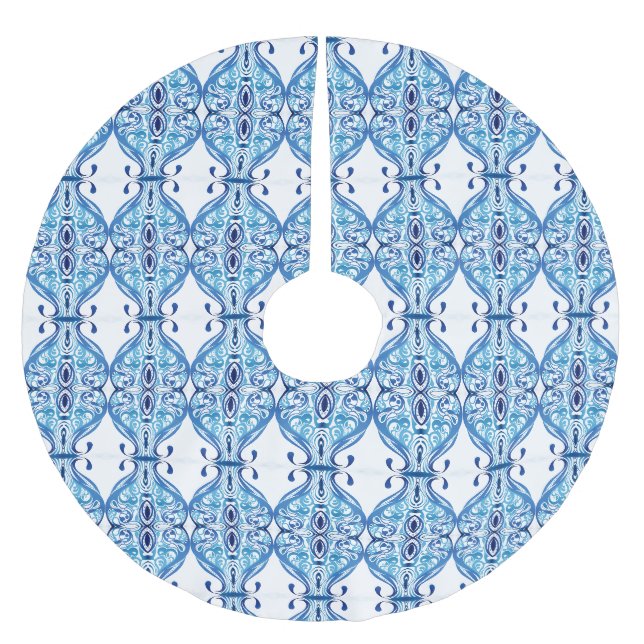 Blue Paisley Polyester Weihnachtsbaumdecke (Vorderseite)
