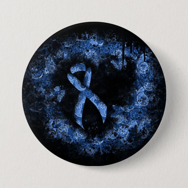 Blue Paisley Ribbon Grunge Herz Button (Vorderseite)