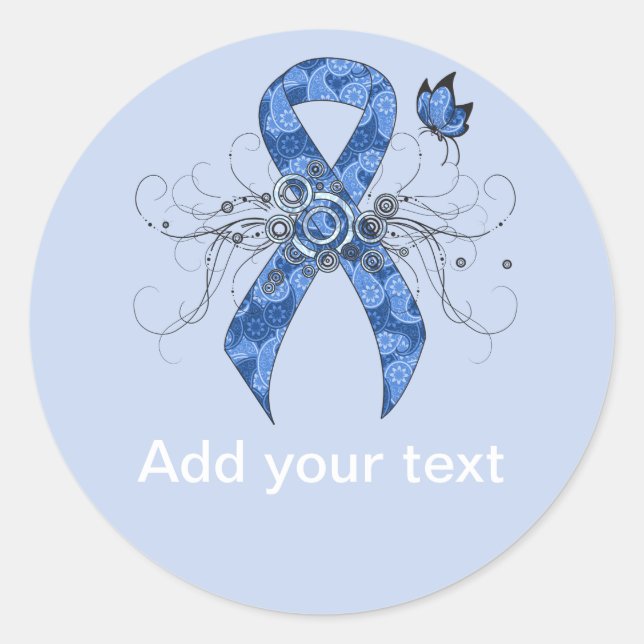 Blue Paisley Ribbon mit Butterfly Runder Aufkleber (Vorderseite)