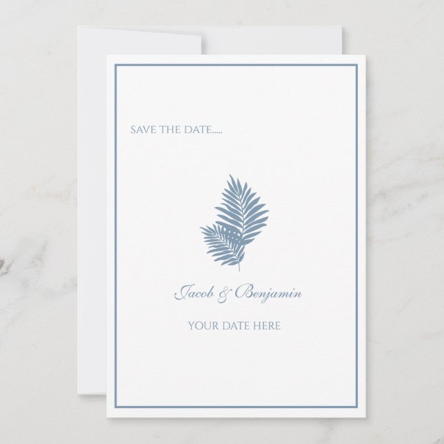 Blue Palm Flat Save the Date Card (Vorderseite)