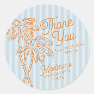 Blue Palm Spring Pastel Beach Gastgeschenk Runder Aufkleber