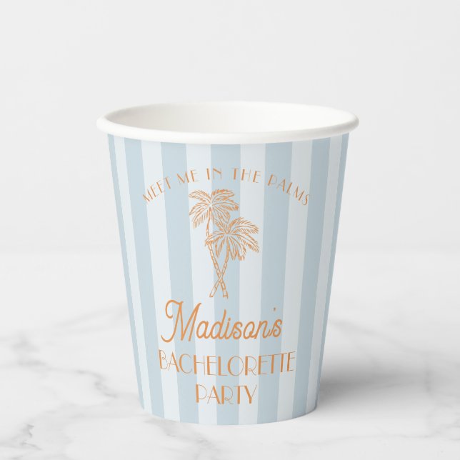 Blue Palm Spring Pastel Beach Junggeselinnen-Absch Pappbecher (Vorderseite)