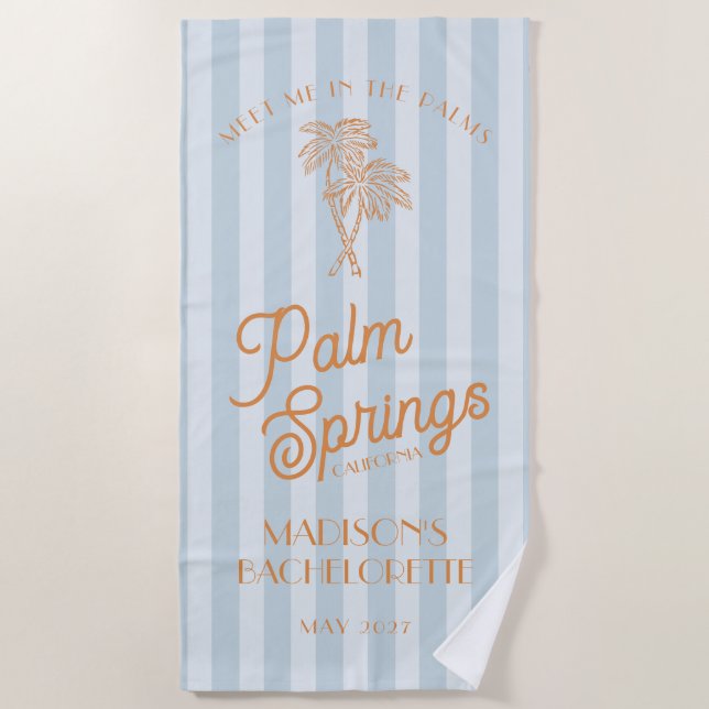 Blue Palm Spring Pastel Beach Junggeselinnen-Absch Strandtuch (Vorderseite)