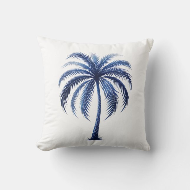 Blue Palm Tree Coastal Beach Kissen (Vorderseite)