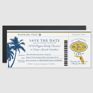 Blue Palm Tree Gold Florida Boarding Pass Magneteinladung