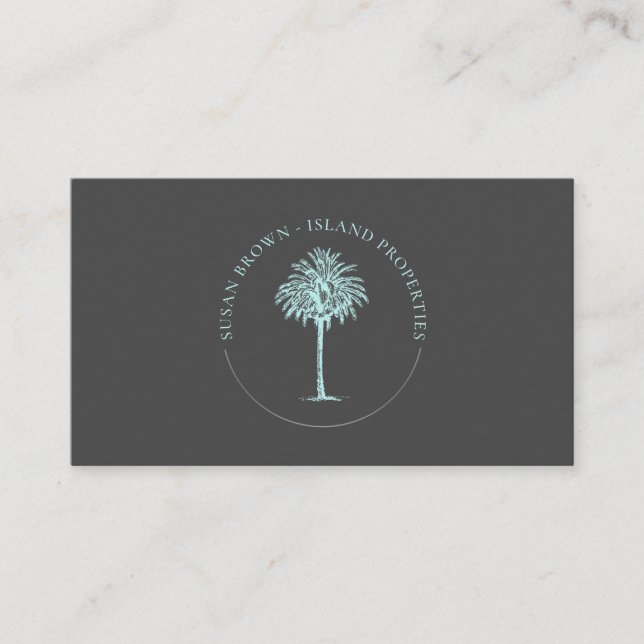 Blue Palm Tree Logo Business Card Visitenkarte (Vorderseite)