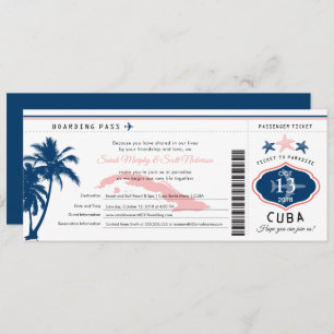Blue Palm Tree Pink Kuba Boarding Pass Hochzeit Einladung