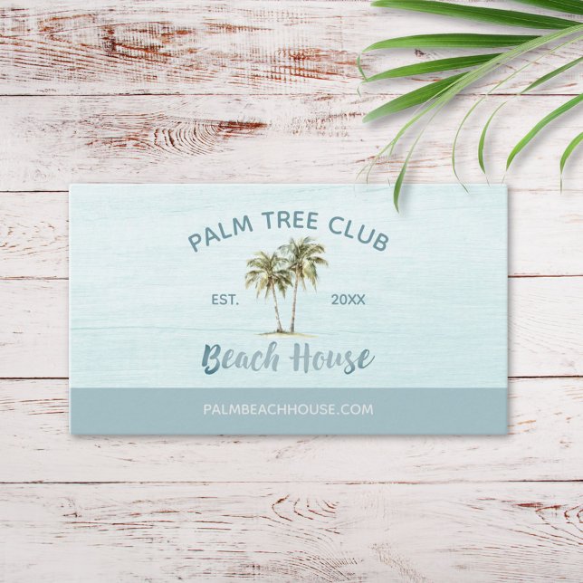 Blue Palm Tremoderne Beach House Business Card Visitenkarte (Close up)