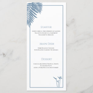 Blue Palm Wedding Personalisiert Plate Menu Cards Menükarte