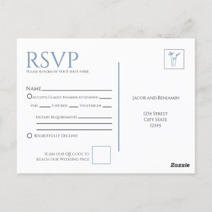 Blue Palm Wedding RSVP Postcard Postkarte