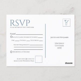 Blue Palm Wedding RSVP Postcard Postkarte