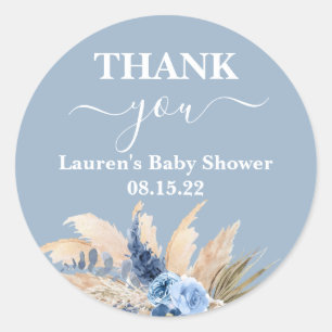 Blue Pampas Grass Baby Dusche Rundsticker Runder Aufkleber