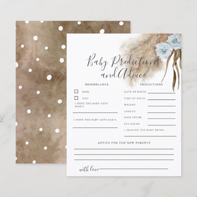 Blue Pampas Grass Baby Predictions & Advice Card (Vorne/Hinten)