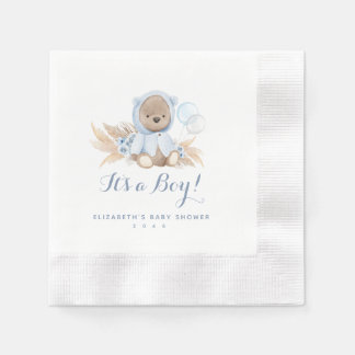 Blue Pampas Grass Boho Bear Baby Dusche Napkins Serviette