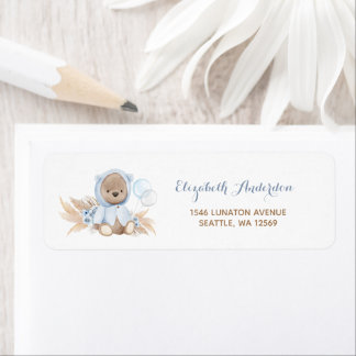 Blue Pampas Grass Boho Teddy Bear Address Labels