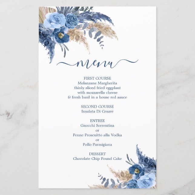 Blue Pampas Grass Boy Menu Card (Vorderseite)