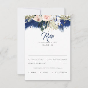 Blue Pampas Grass Floral Tropics Wedding RSVP Karte
