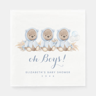 Blue Pampas Grass Triplet Bear Baby Dusche Napkins Serviette