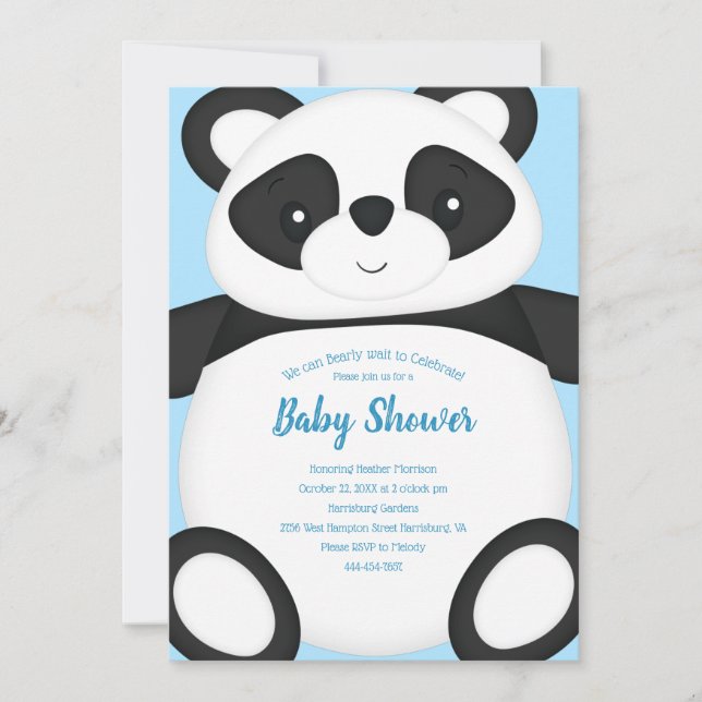Blue Panda Bear Baby Dusche Einladung (Vorderseite)