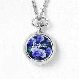 Blue Pansies Pansy Flower Floral Personalized Armbanduhr
