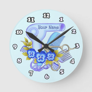 Blue Pansy Beauty Parlor Kosmetikuhr Runde Wanduhr