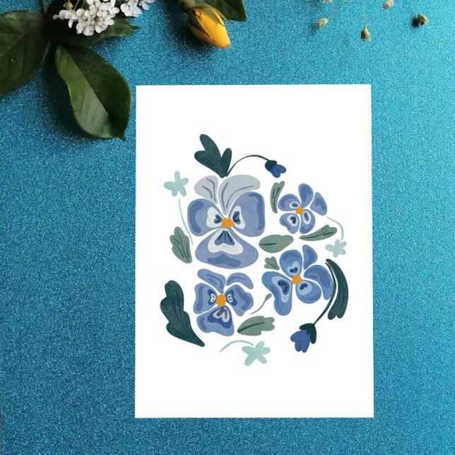 Blue Pansy Blume Ästhetische Stiefmütterchen Feiertagspostkarte (Von Creator hochgeladen)