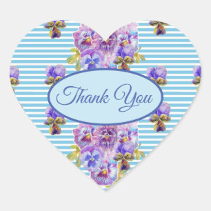 Blue Pansy Blume floral Vielen Dank Pattern Herz Herz-Aufkleber