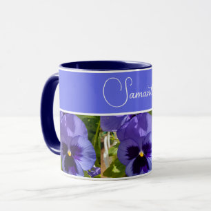 Blue Pansy Blume Floral Womans Name Tasse