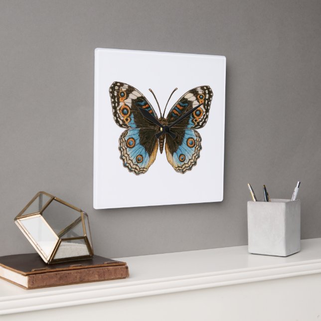Blue Pansy Butterfly Quadratische Wanduhr (Büro)