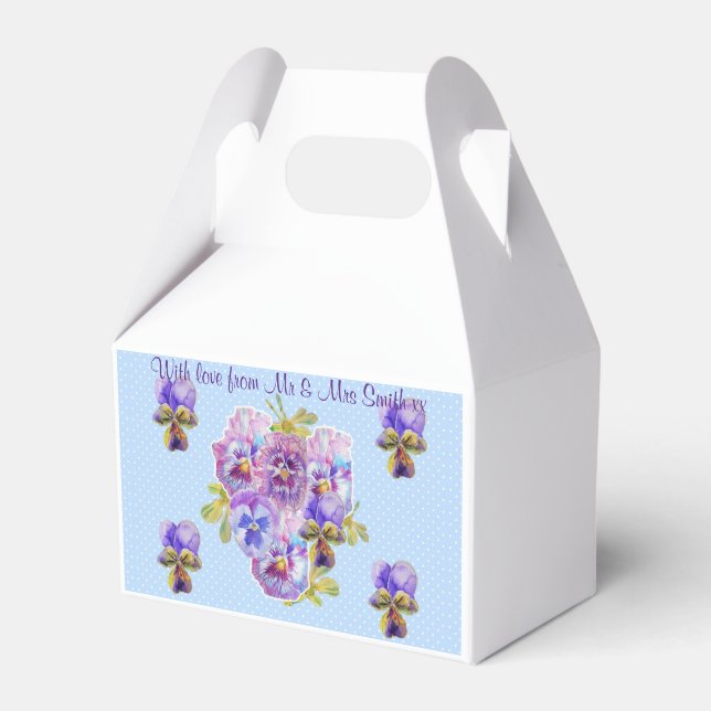 Blue Pansy Dot Floral Wedding Cake Favor Box Geschenkschachtel (Vorderseite)