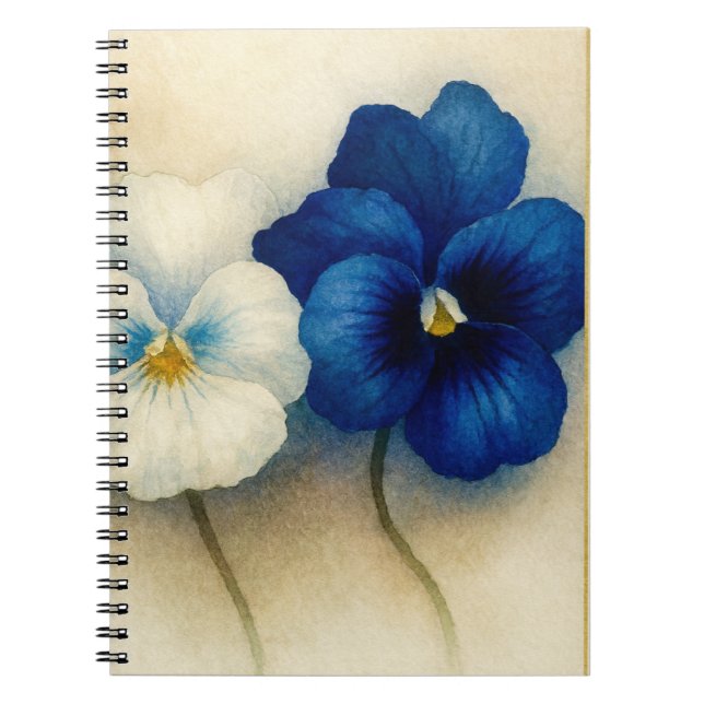 Blue Pansy Floral Notebook – Hand Painted  Notizblock (Vorderseite)