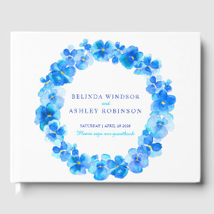 Blue Pansy Kranz Aquarell Hochzeitsgast-Buch Gästebuch