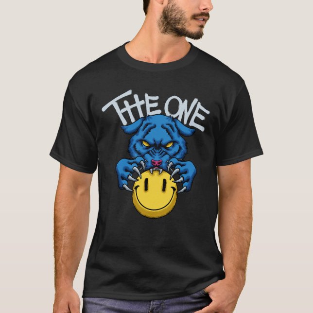 Blue Panther with Smiley streetwear  T-Shirt (Vorderseite)