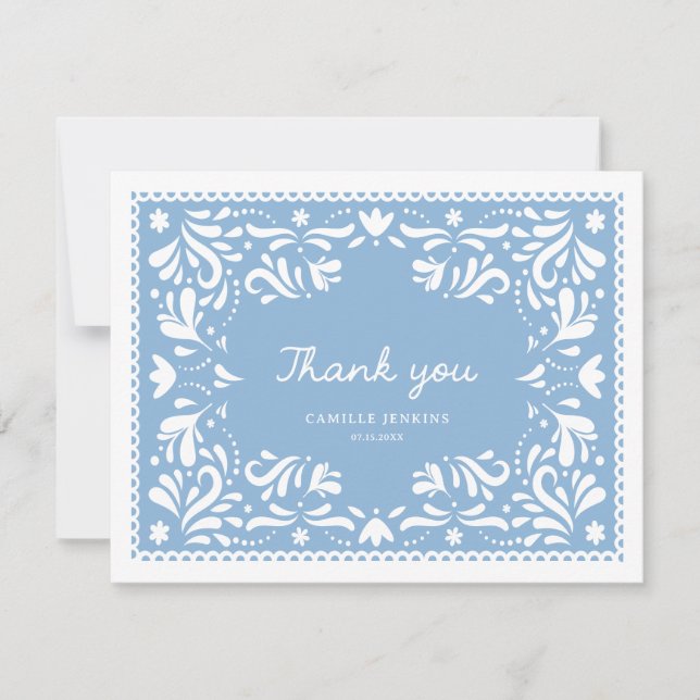 Blue Papel Picado Baby Dusche Danke Karte (Vorderseite)