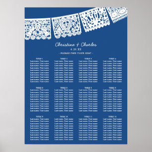 Blue Papel Picado Hochzeitskarte Poster