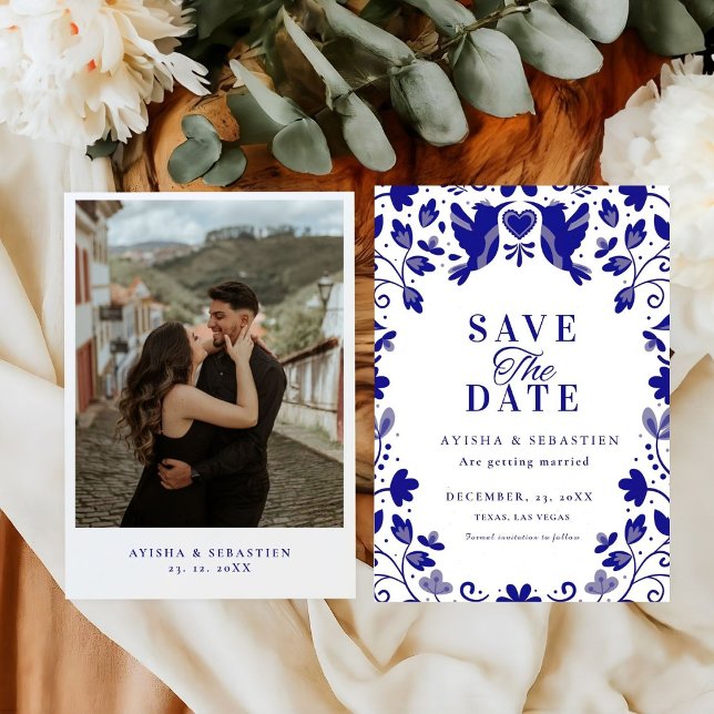 Blue Papel Picado Inspiriert Hochzeit Save The Date (Von Creator hochgeladen)