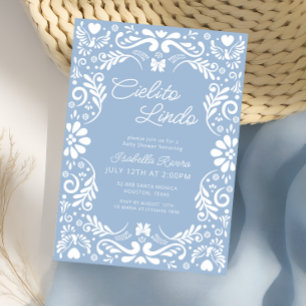 Blue Papel Picado Mexican Boy Baby Shower Einladung