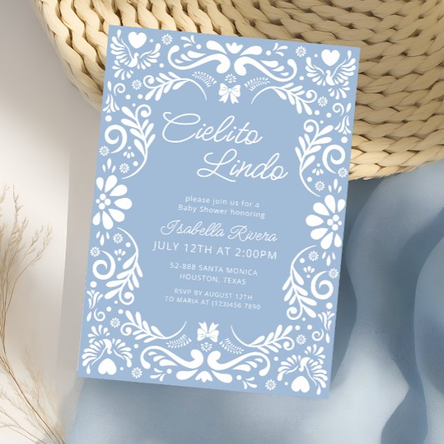 Blue Papel Picado Mexican Boy Baby Shower Einladung (Von Creator hochgeladen)