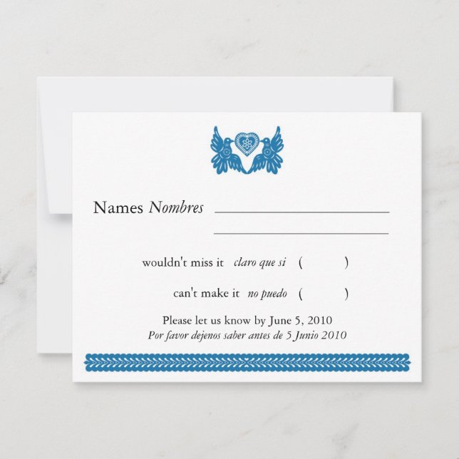 Blue Papel Picado Style Love Birds UAWG RSVP Karte (Vorderseite)
