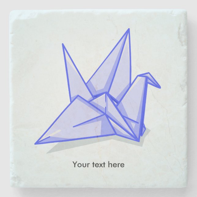 Blue Paper Crane Steinuntersetzer (Vorderseite)