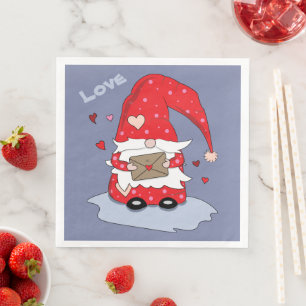 Blue Paper Napkins mit Rotem Gnome und Herzen Serviette