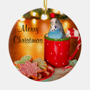 Blue Parakeet Keramik Ornament