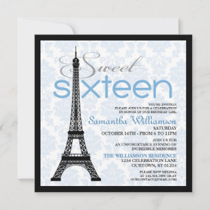 Blue Paris Sweet 16 Einladungen