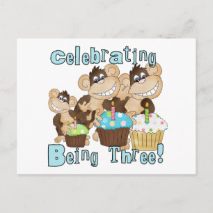 Blue Party Affen 3. Geburtstag T - Shirt und Gesch Einladungspostkarte