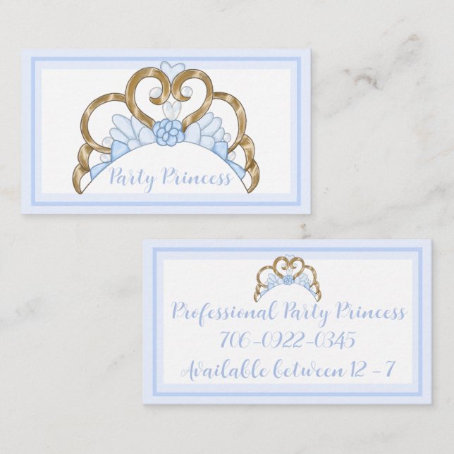 Blue Party Princess Business Card Visitenkarte (Vorne/Hinten)