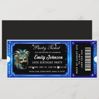 blue party ticket invitations einladung