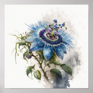 Blue Passion Blume Art Print Poster