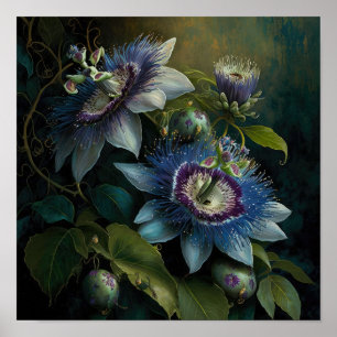 Blue Passion Blume Art Print Poster