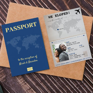 Blue Passport Eloped Wedding Empfang Einladung